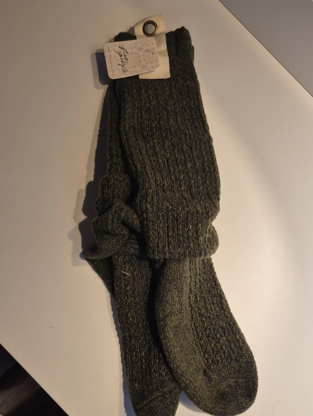 Free People Womens Slouch Socks Olive Ribbed Crew Socks